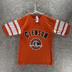 Vintage 80s Clemson Tigers Shirt Mens Medium Orange Logo 7 Raglin Deadstock USA